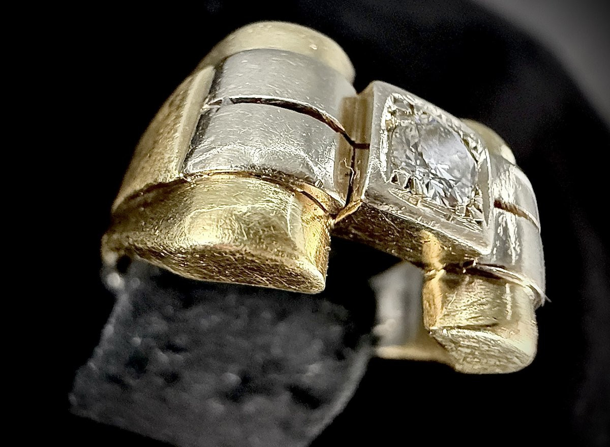 Tank Ring In 18-carat Yellow Gold Set With A 0.30-carat Brilliant-cut Diamond-photo-1