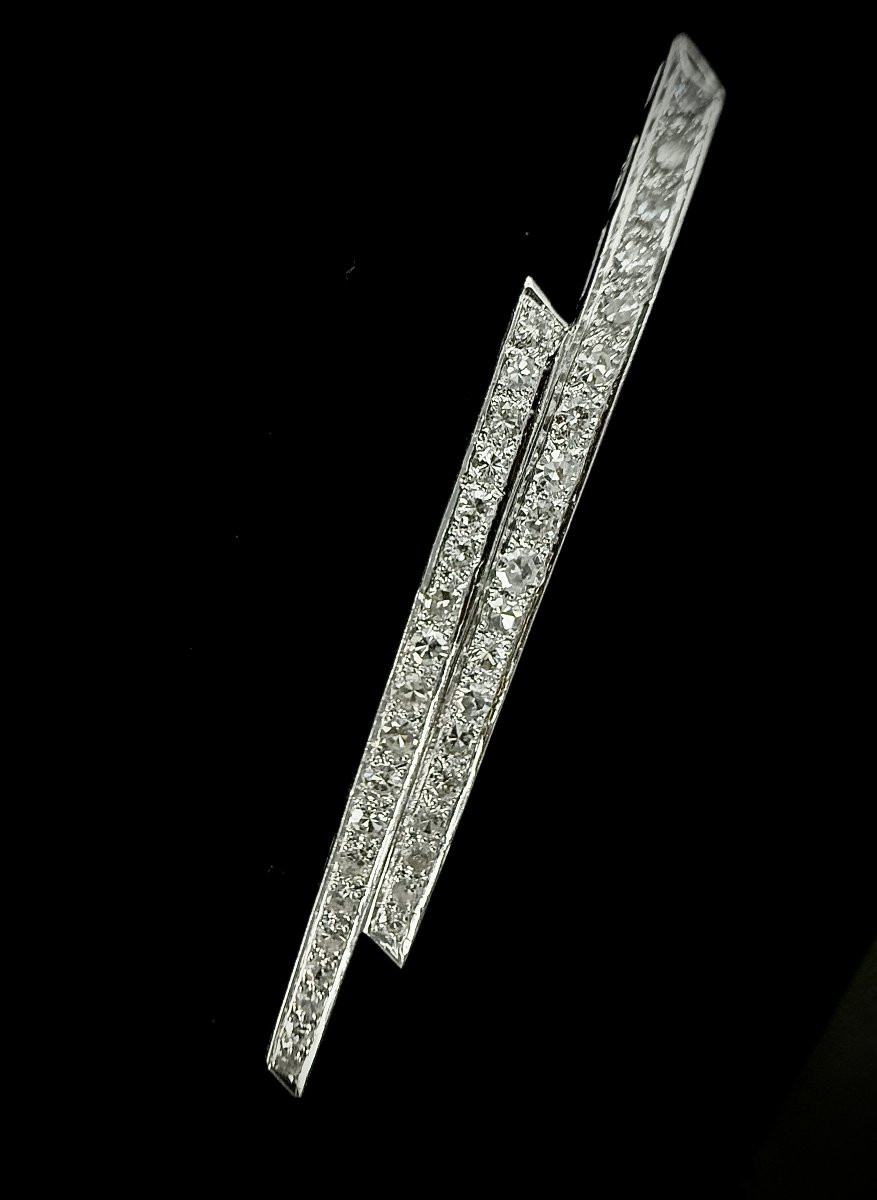 Barrette et Pendentif Art Déco 1930 en or et platine sertie de deux lignes de 38 diamants-photo-1