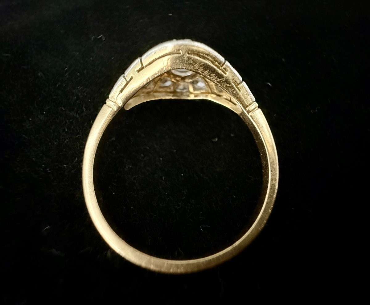 Art Nouveau Ring In Gold And Platinum Set With Rose-cut Diamonds-photo-2