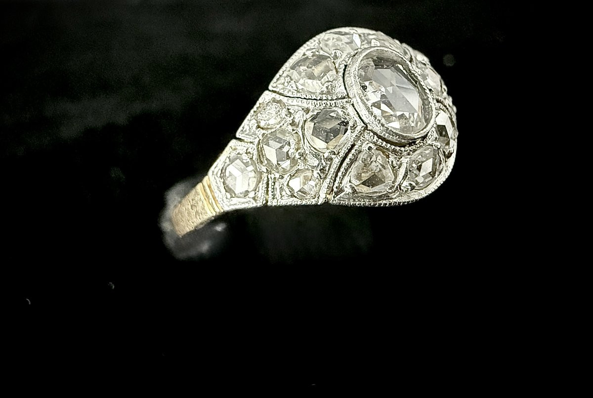 Art Nouveau Ring In Gold And Platinum Set With Rose-cut Diamonds-photo-3
