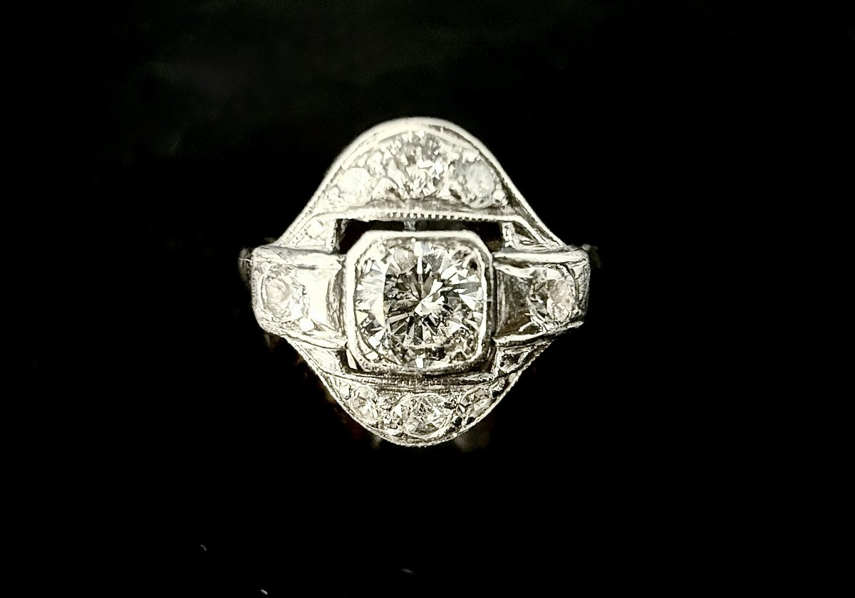 Bague Art Déco en or 18 carats sertie de 0,80 carat de diamant-photo-2