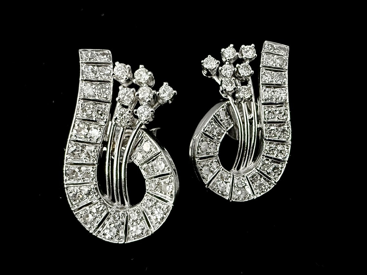 Pair Of White Gold Earrings Set With 2 Carats Of Diamonds-photo-1