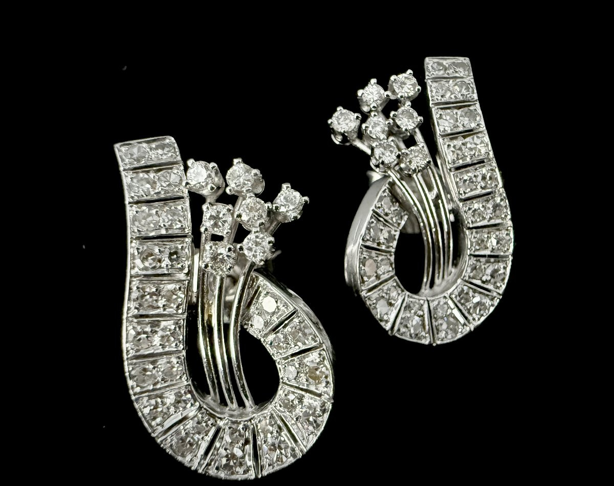 Pair Of White Gold Earrings Set With 2 Carats Of Diamonds-photo-2