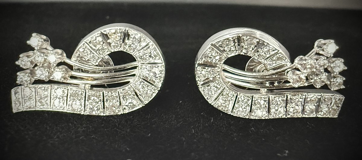 Pair Of White Gold Earrings Set With 2 Carats Of Diamonds-photo-4