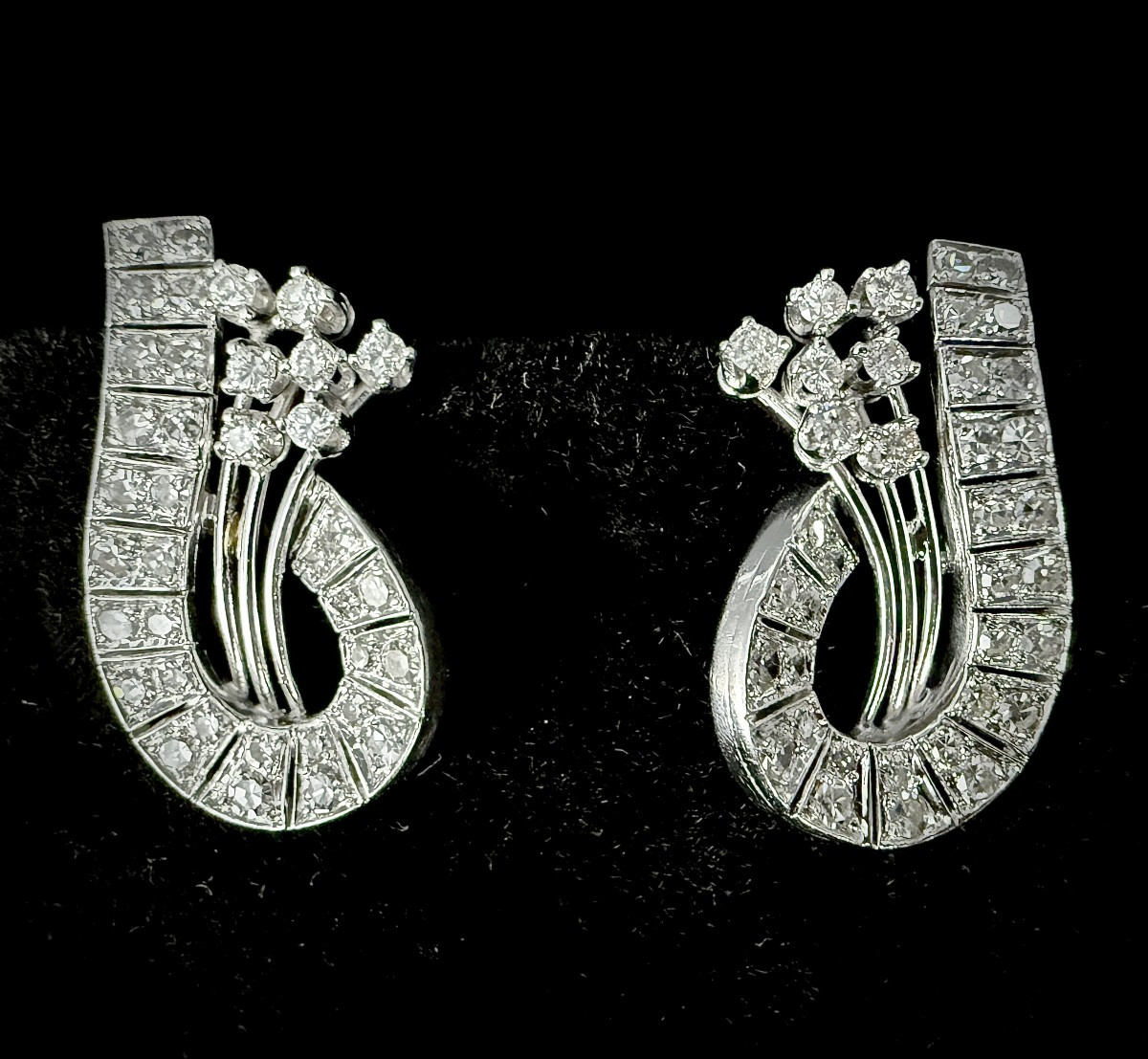 Pair Of White Gold Earrings Set With 2 Carats Of Diamonds