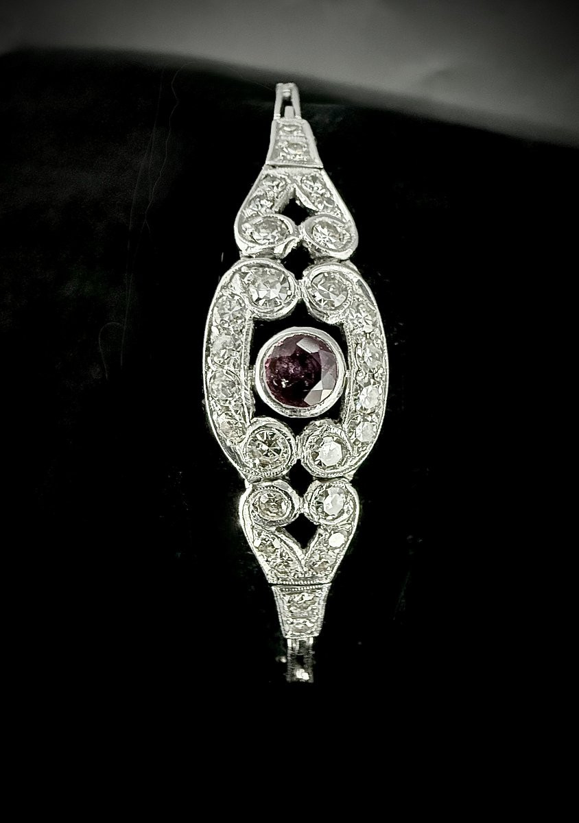 Bracelet en or blanc 18 carats serti d'un rubis et brillants-photo-4