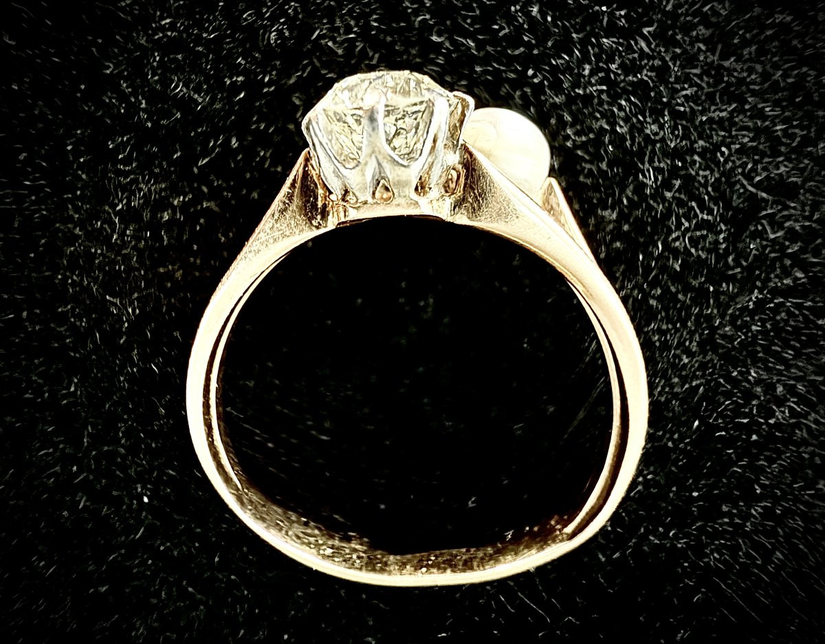 Bague "Toi et Moi" Napoléon III en or sertie d'une perle fine et diamant-photo-3