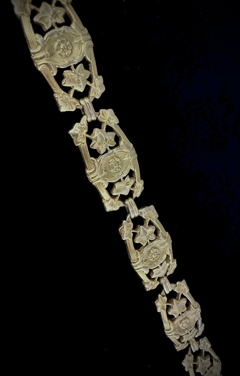 Art Nouveau Bracelet In 18-karat Yellow Gold, Composed Of 7 Links With Floral Decoration, 29.3 Grams-photo-1
