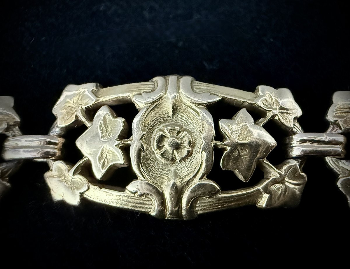 Art Nouveau Bracelet In 18-karat Yellow Gold, Composed Of 7 Links With Floral Decoration, 29.3 Grams-photo-3
