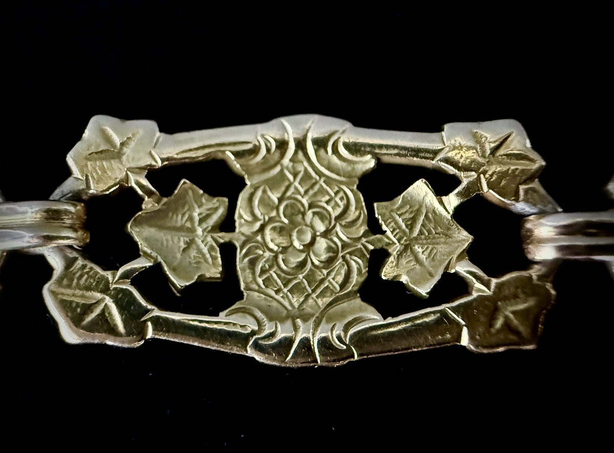 Art Nouveau Bracelet In 18-karat Yellow Gold, Composed Of 7 Links With Floral Decoration, 29.3 Grams-photo-4