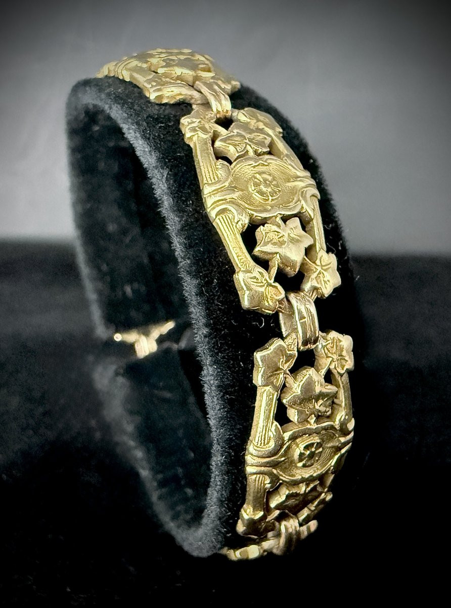 Art Nouveau Bracelet In 18-karat Yellow Gold, Composed Of 7 Links With Floral Decoration, 29.3 Grams-photo-7