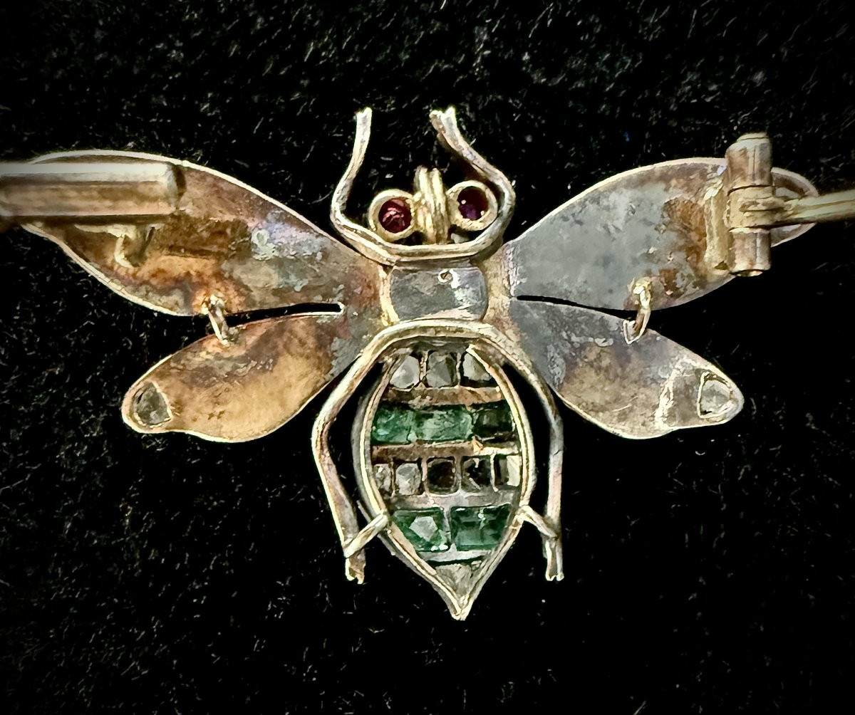 19th Century Brooch, In Silver On 18-carat Yellow Gold, Stylizing A Bee-photo-4