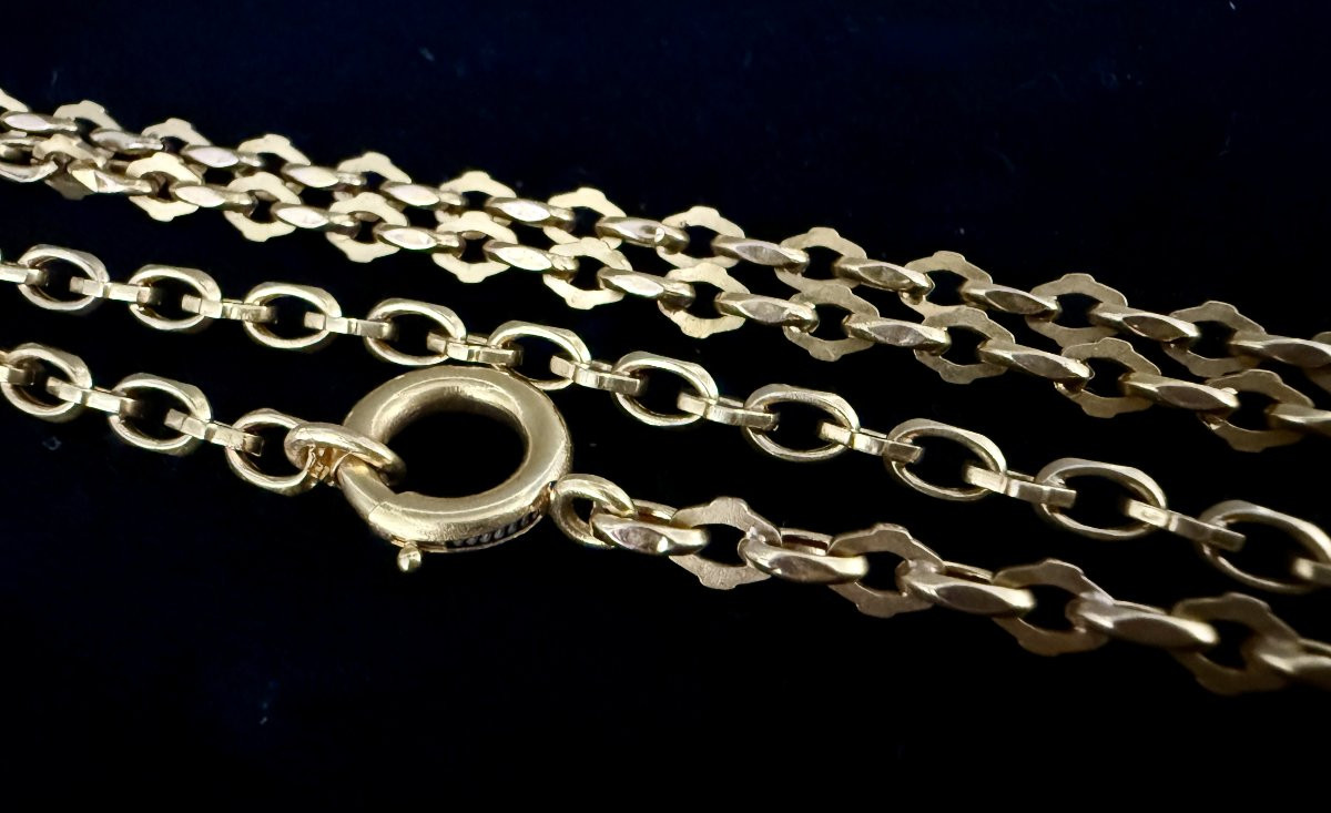 Antique Long Necklace In 18-carat Yellow Gold With Curb Links, 75 Centimeters In Length-photo-1