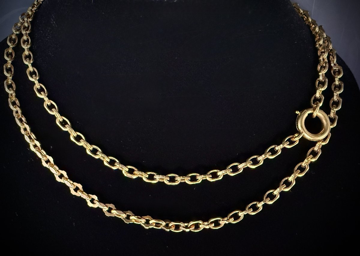 Antique Long Necklace In 18-carat Yellow Gold With Curb Links, 75 Centimeters In Length-photo-3
