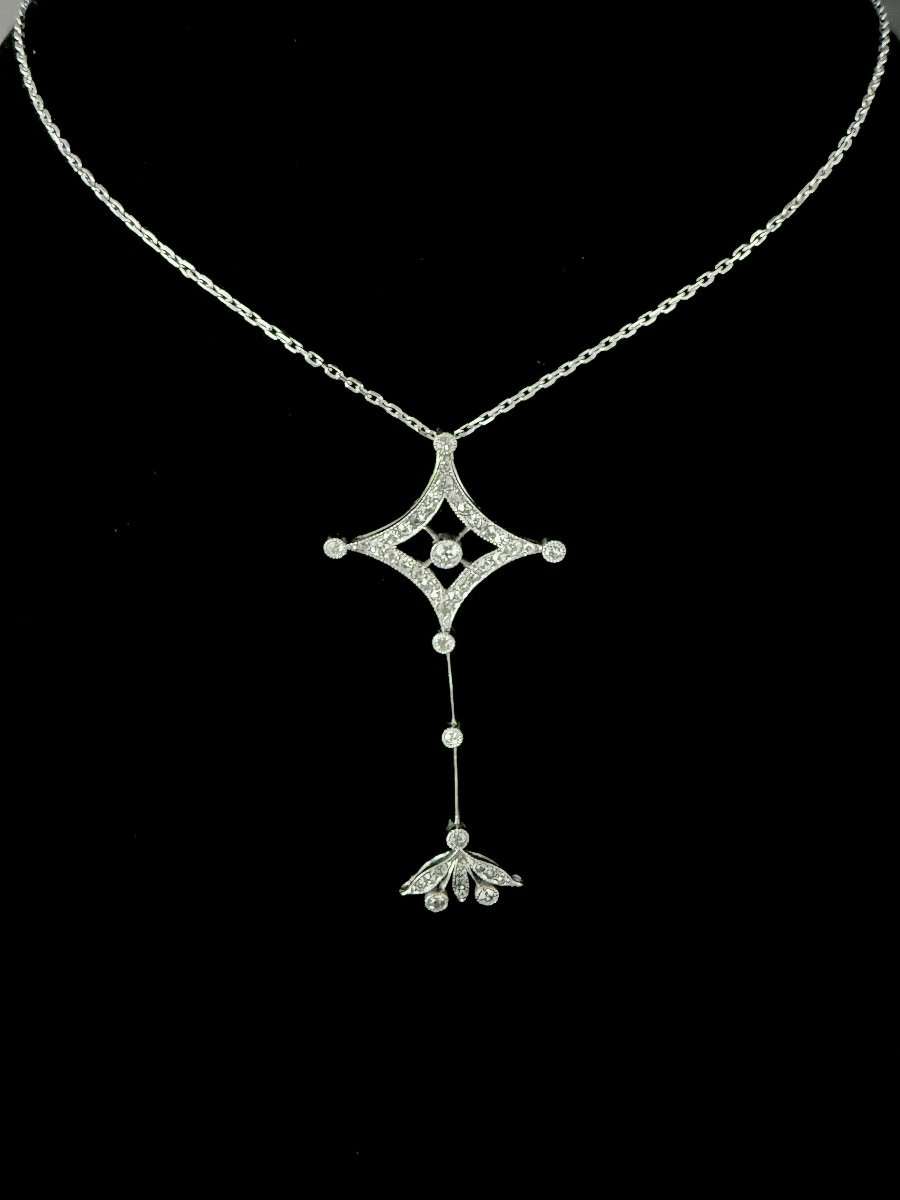 Pendentif d'époque début XXème en platine de 1 carat de diamants-photo-1