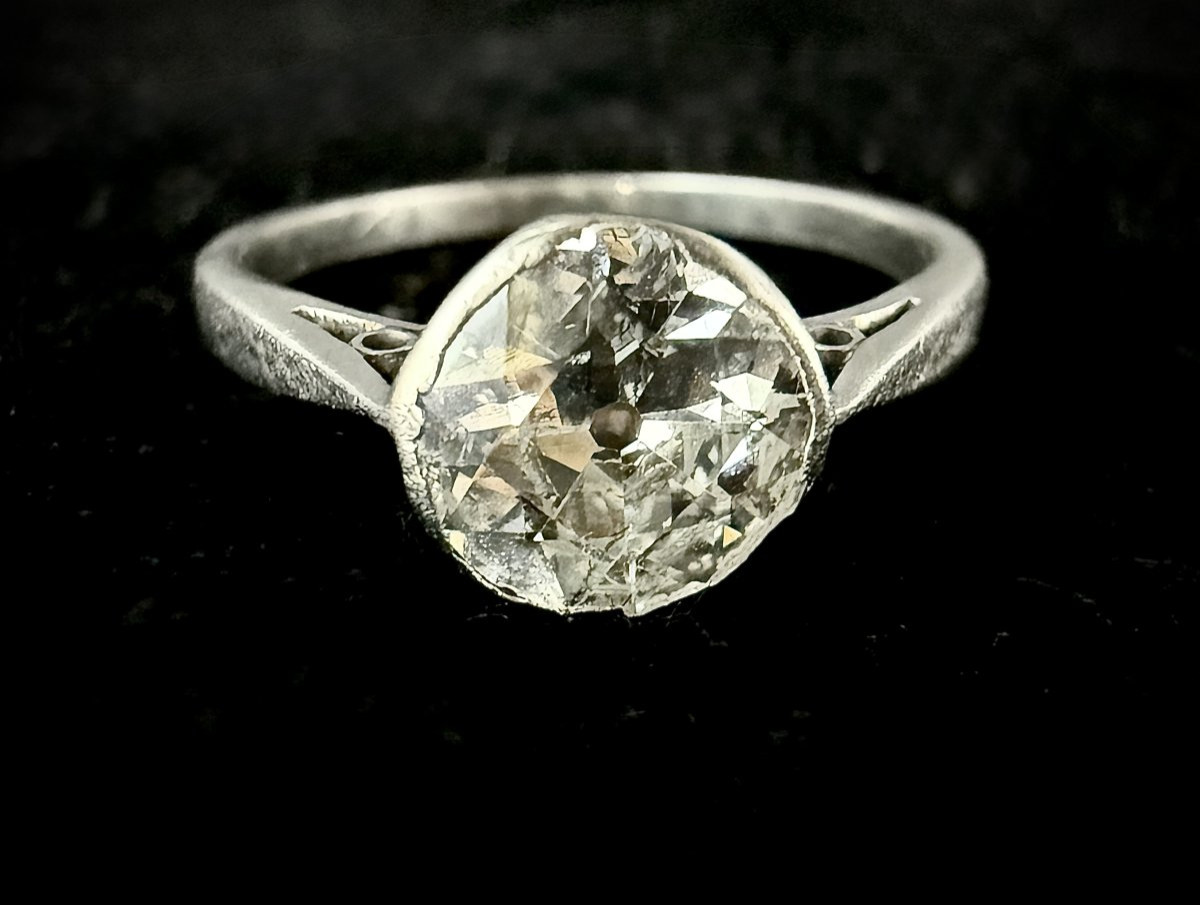 Bague solitaire Art Nouveau en platine sertie d'un diamant de 1,40 carats (SI-G/H)-photo-2