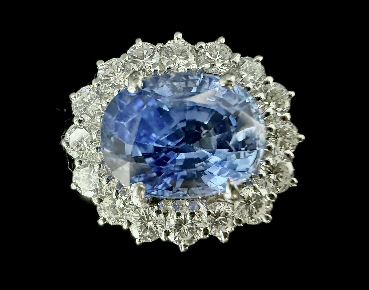 Bague marguerite en or blanc et serti d'un saphir de Ceylan de 5,07 carats avec certificat-photo-4