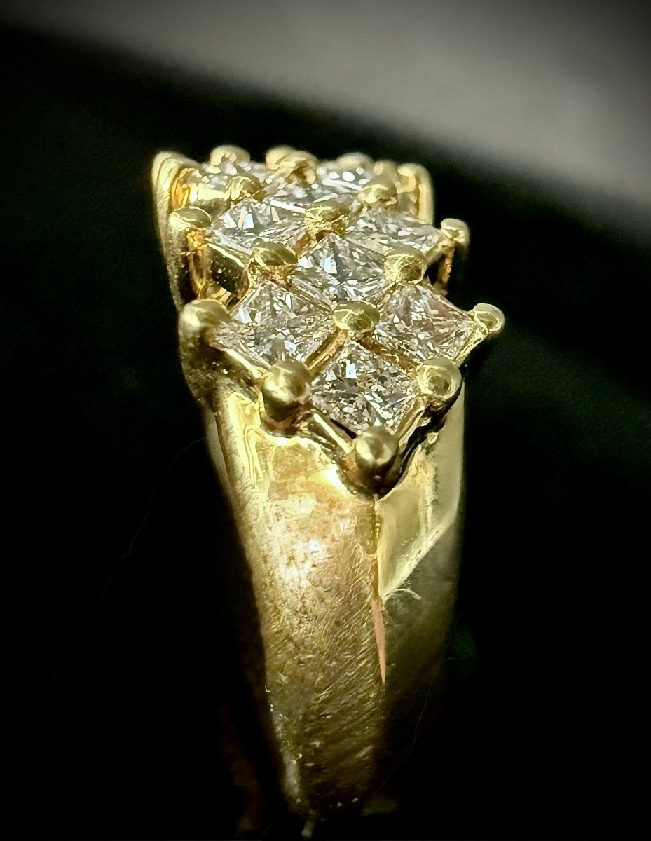 Yellow Gold Ring Set With 1.92 Carats Of Princess-cut Diamonds-photo-4