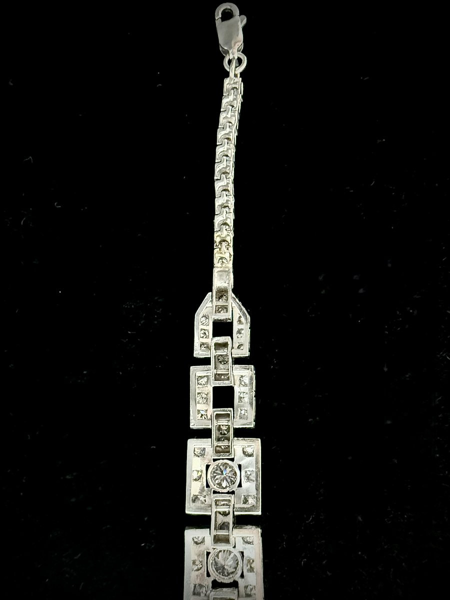 Art Deco Bracelet In Platinum And White Gold Set With An Emerald And 4.72 Carats Of Diamonds-photo-6