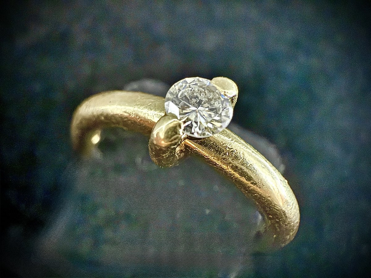 Yellow Gold Wedding Band Ring Set With A 0.17 Carat Diamond (vs-g/h)-photo-2