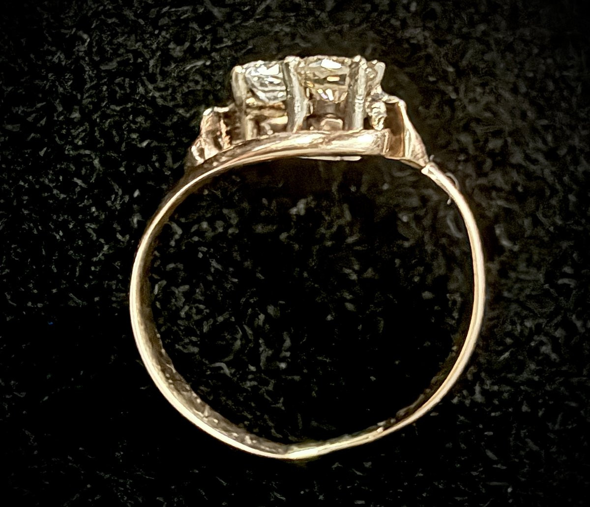 Art Nouveau Ring In Pink Gold Set With 2 Diamonds Of 0.20 And 0.22 Carat G/h And Cognac Color-photo-1