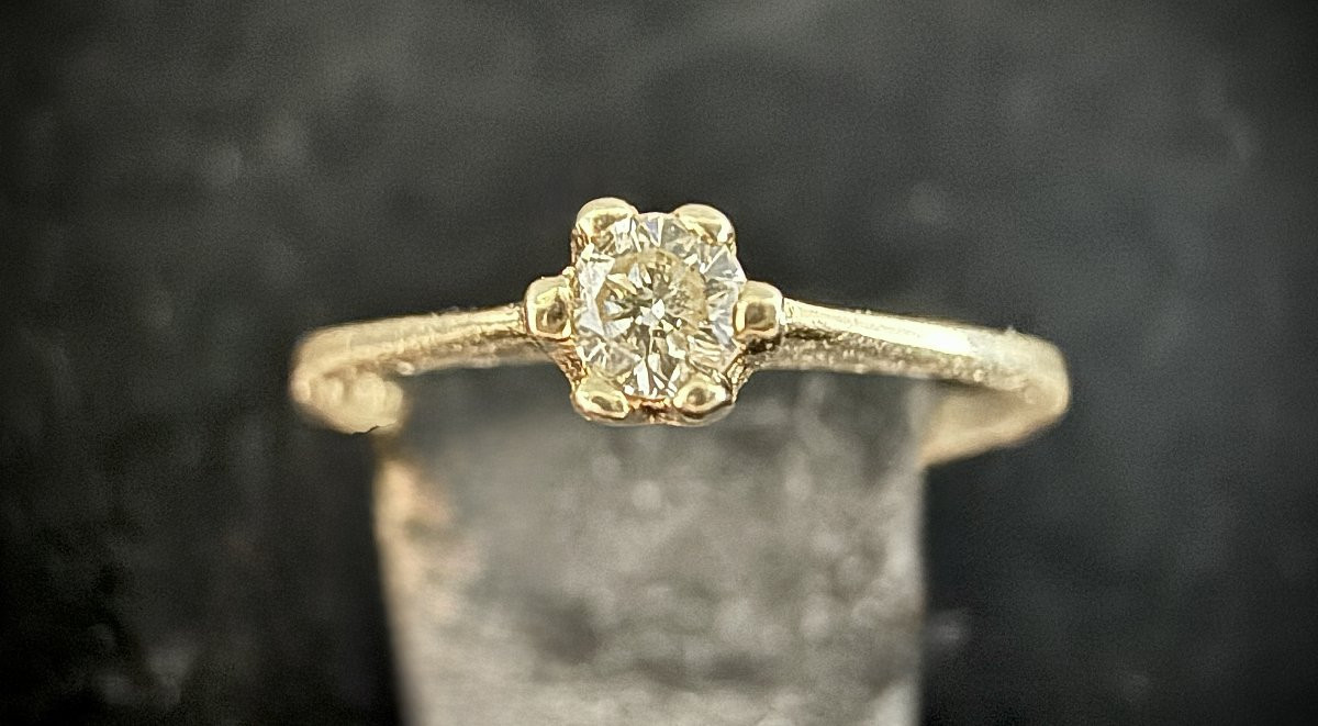 Yellow Gold Ring Set With A 0.08 Carat Brilliant-cut Diamond (si-i/j)-photo-3
