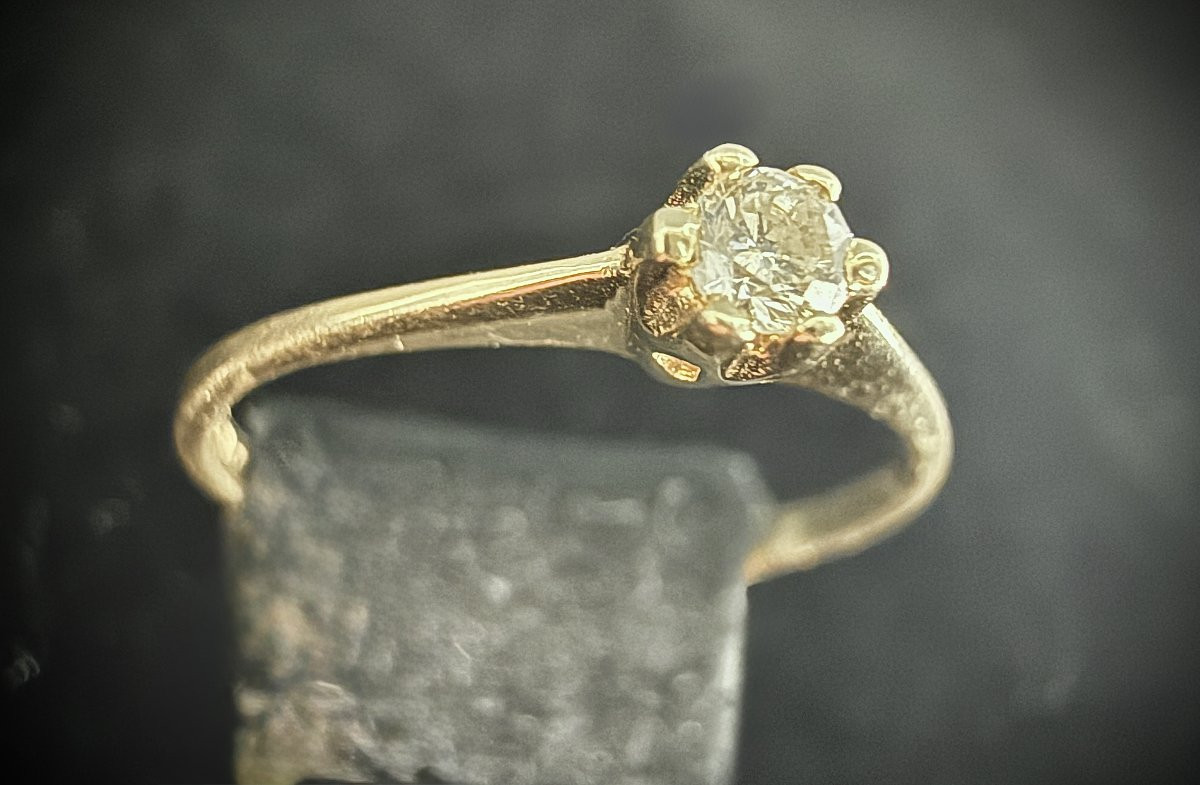 Yellow Gold Ring Set With A 0.08 Carat Brilliant-cut Diamond (si-i/j)-photo-4