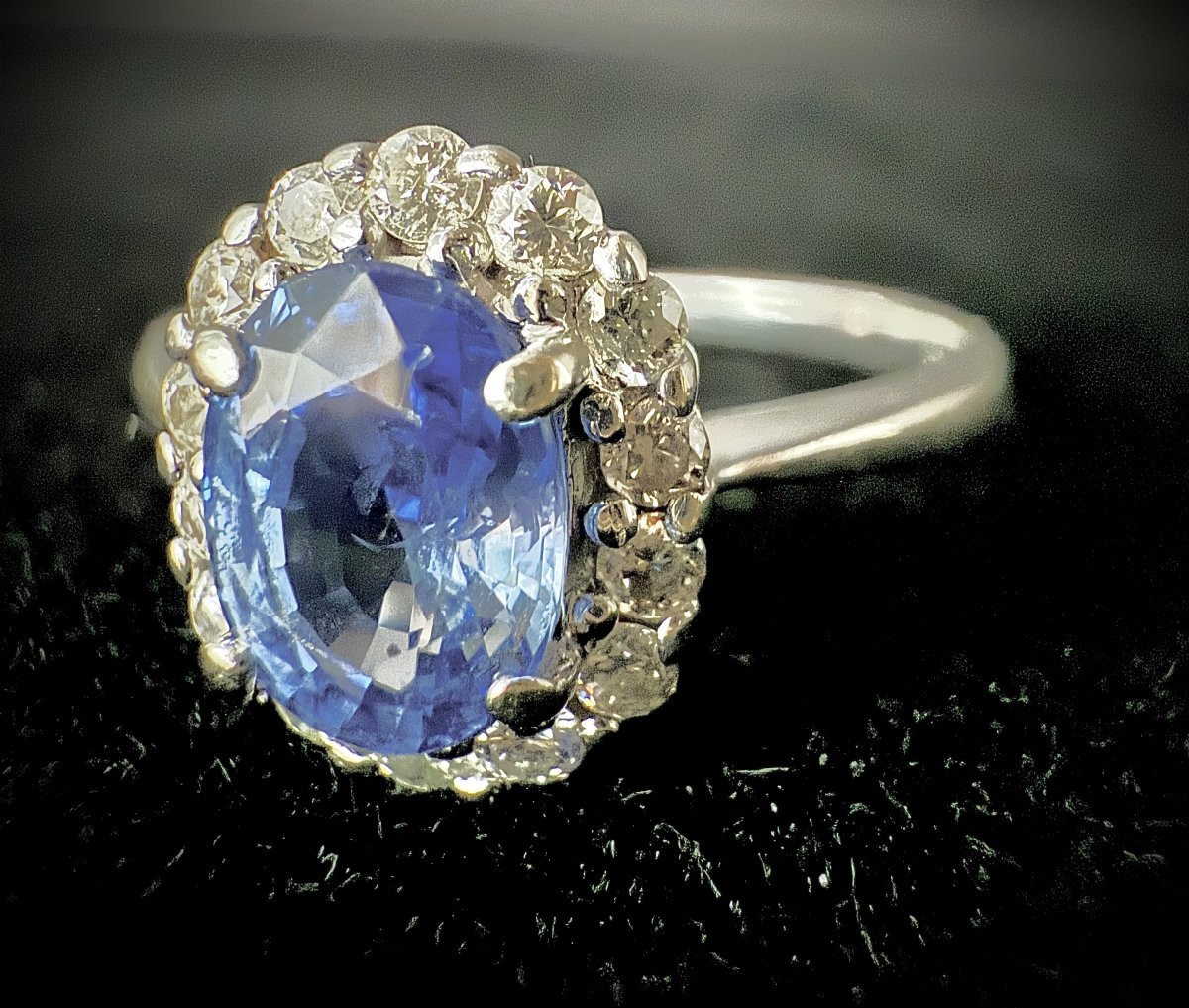 Bague marguerite or 18K avec 1,10ct de saphir et 0,25 ct de diamants. Pierre naturelle testée-photo-1