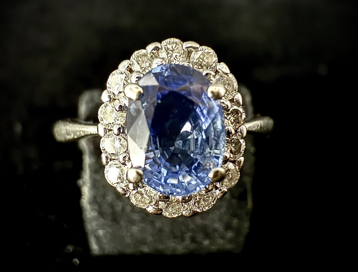 Bague marguerite or 18K avec 1,10ct de saphir et 0,25 ct de diamants. Pierre naturelle testée-photo-3