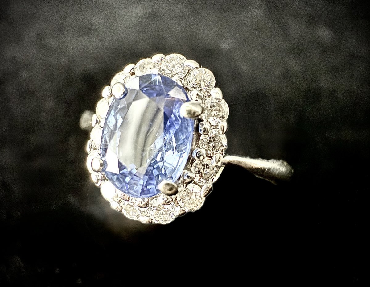 Bague marguerite or 18K avec 1,10ct de saphir et 0,25 ct de diamants. Pierre naturelle testée-photo-4