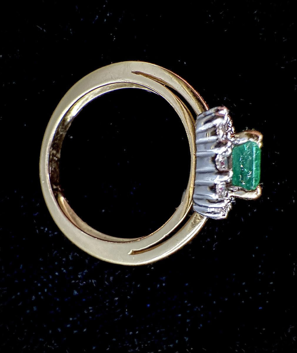 Bague 1970/80 en or 18K – Émeraude naturelle 1 ct & diamants 0,42 ct – élégance et intemporelle-photo-2