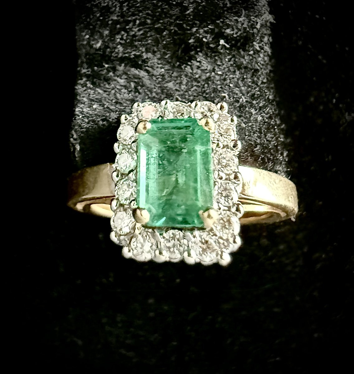 Bague 1970/80 en or 18K – Émeraude naturelle 1 ct & diamants 0,42 ct – élégance et intemporelle-photo-5