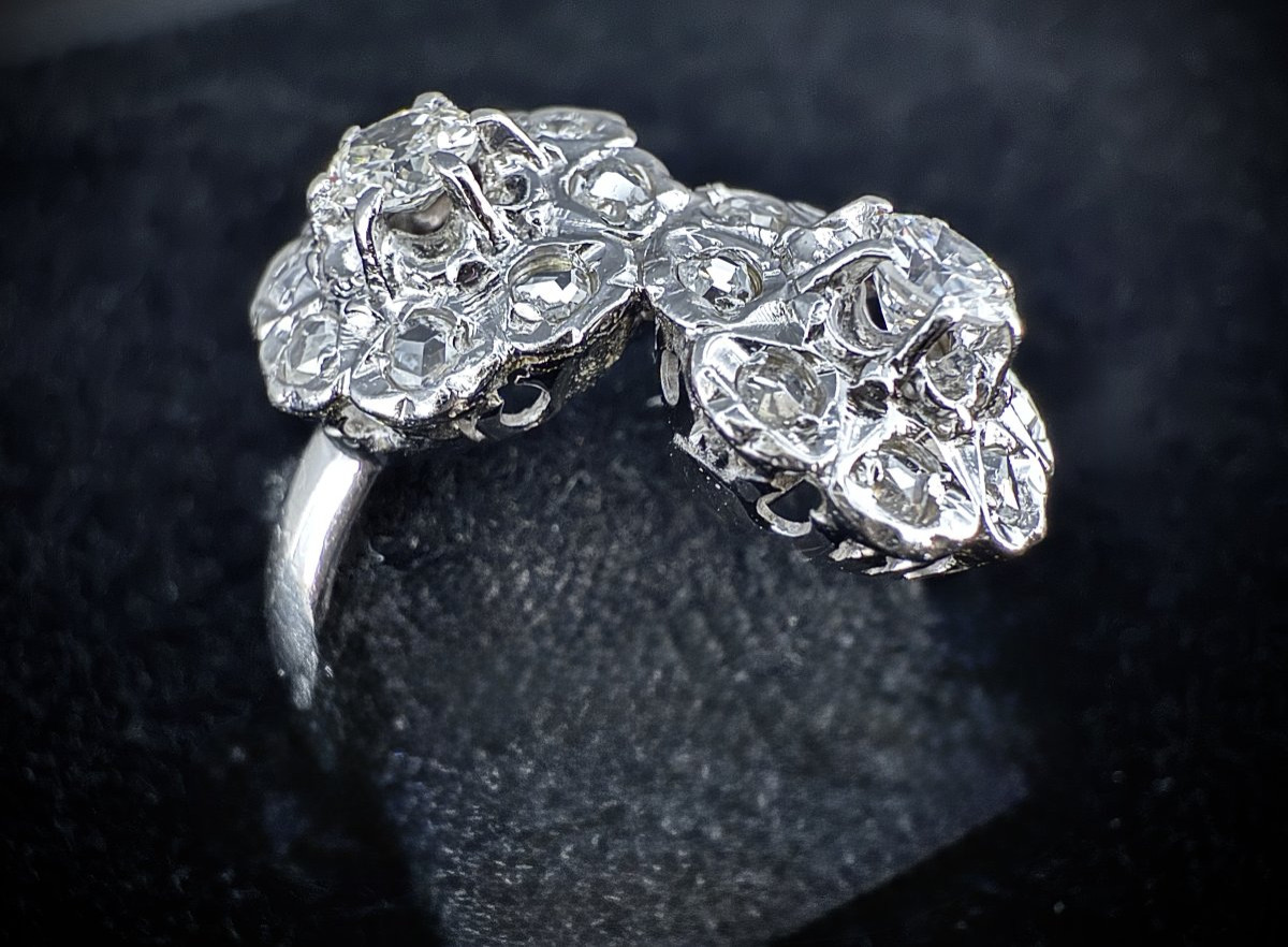 Flower-shaped Toi Et Moi Ring In 18k Gold - Mixed-cut Diamonds-photo-1