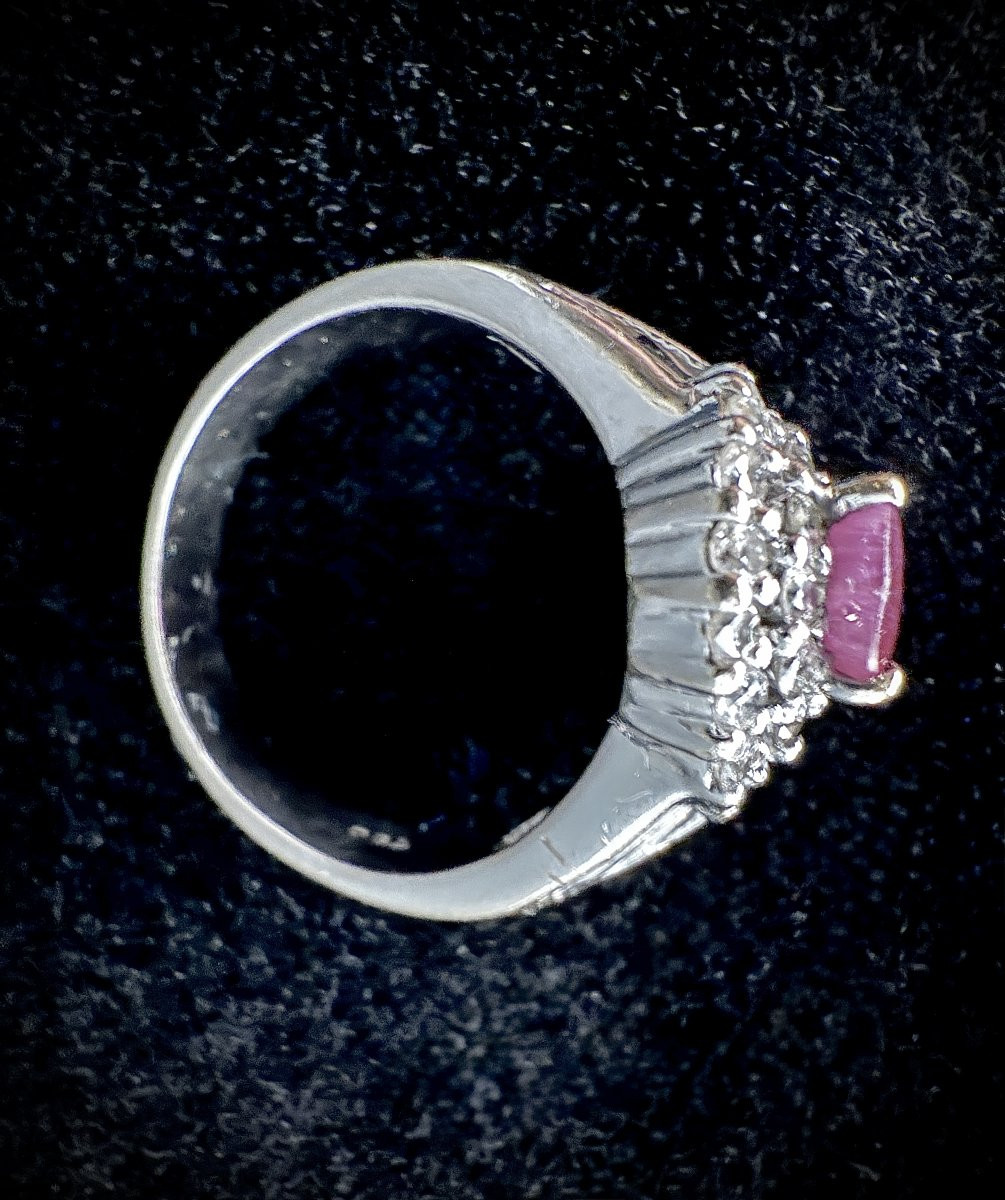 Bague or 18K - rubis env 2 ct + double entourages diamants et diamants baguettes sur l'anneau-photo-2