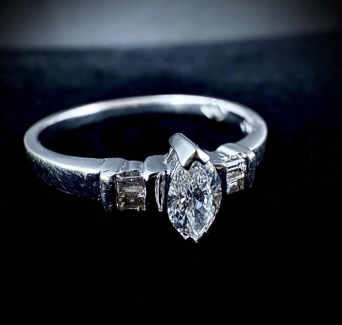 18k Gold Ring - Marquise-cut And Baguette-cut Diamonds