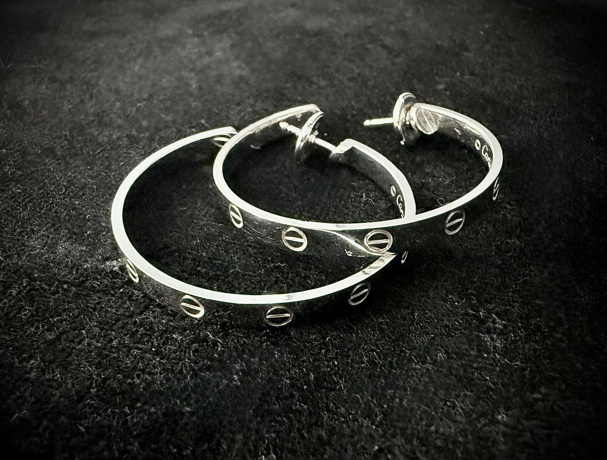 Earrings, 18k White Gold, Signed/numbered De Cartier, Love Model, Screw Decoration-photo-2