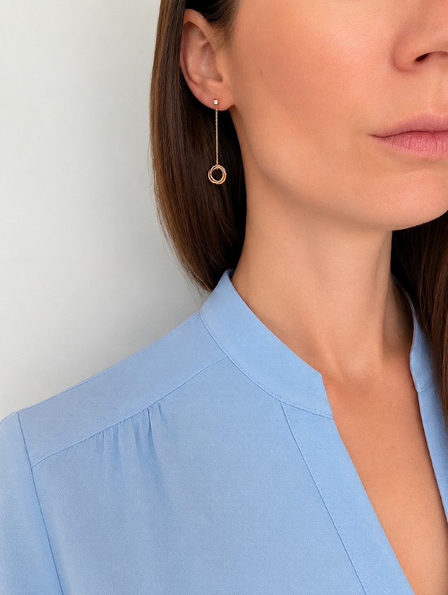 Earrings, Three 18k Gold, Signed By The House Of Cartier, Trinity Model, 3 Rings-photo-2