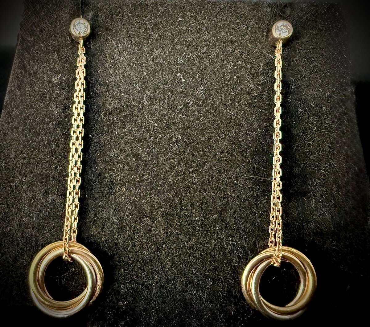 Earrings, Three 18k Gold, Signed By The House Of Cartier, Trinity Model, 3 Rings-photo-2