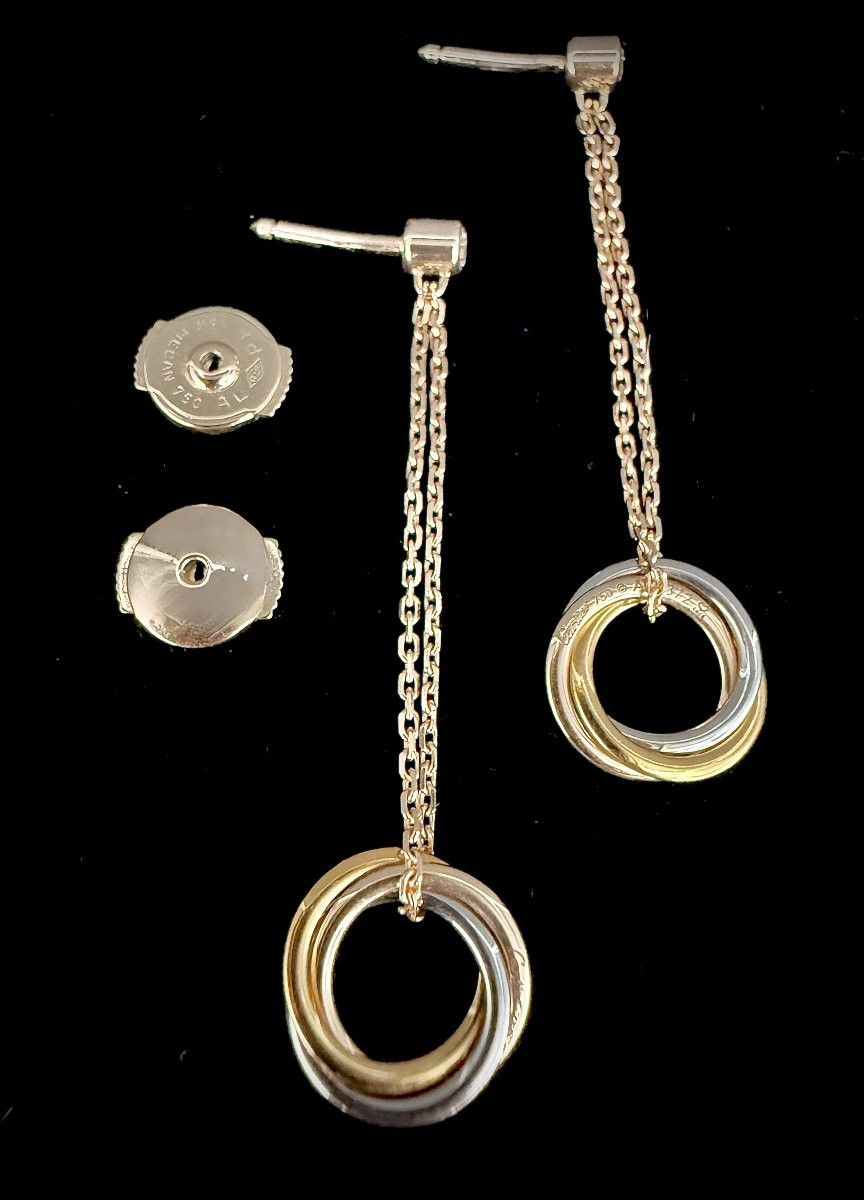 Earrings, Three 18k Gold, Signed By The House Of Cartier, Trinity Model, 3 Rings-photo-4
