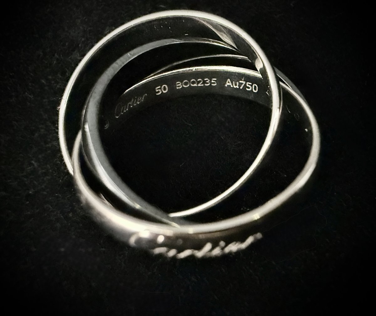 Ring, 18k White Gold And Ceramic, Signed By Cartier, Trinity Model, 3 Rings-photo-1