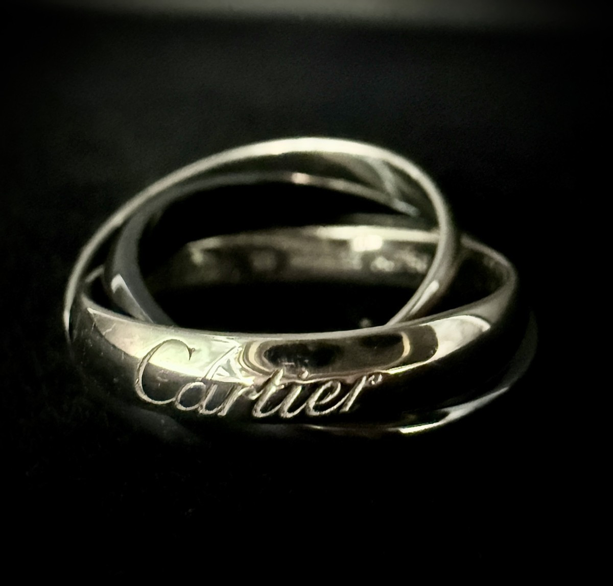 Ring, 18k White Gold And Ceramic, Signed By Cartier, Trinity Model, 3 Rings