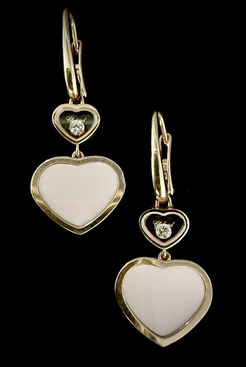 Earrings Chopard, Happy Hearts Collection, 18 Ct Gold, Heart Shape, Mobile Diamond