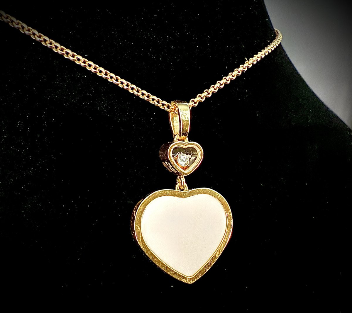 Chopard Chain Pendant, Happy Hearts Collection, 18 Ct Gold, Heart-shaped, Mobile Diamond-photo-2