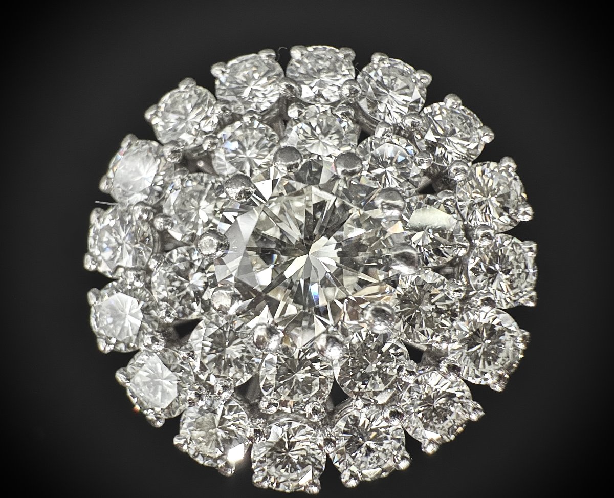 Importante bague marguerite - diamant centre 1,30ct (VS) - 3,02 ct brillants - monture platine-photo-1