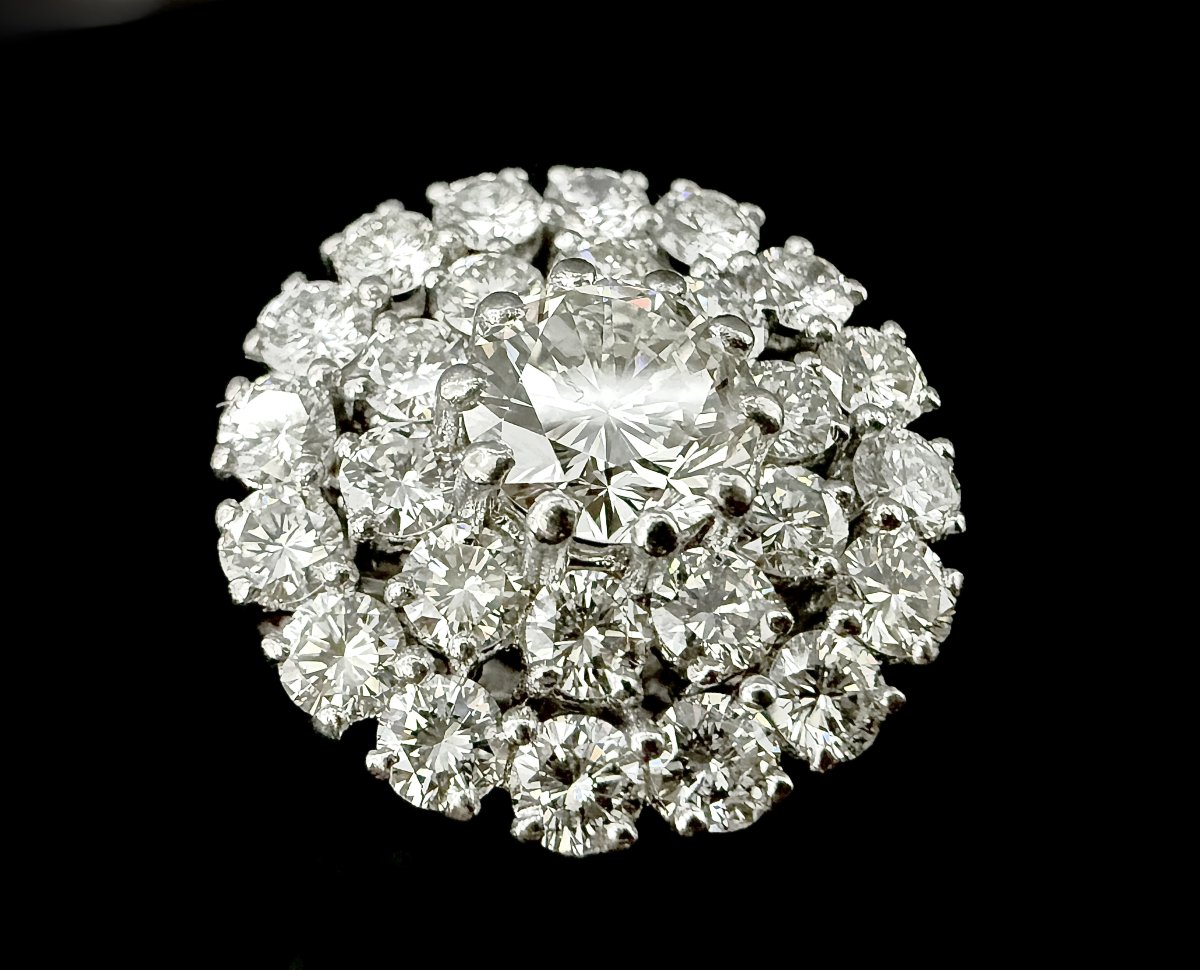 Importante bague marguerite - diamant centre 1,30ct (VS) - 3,02 ct brillants - monture platine-photo-2