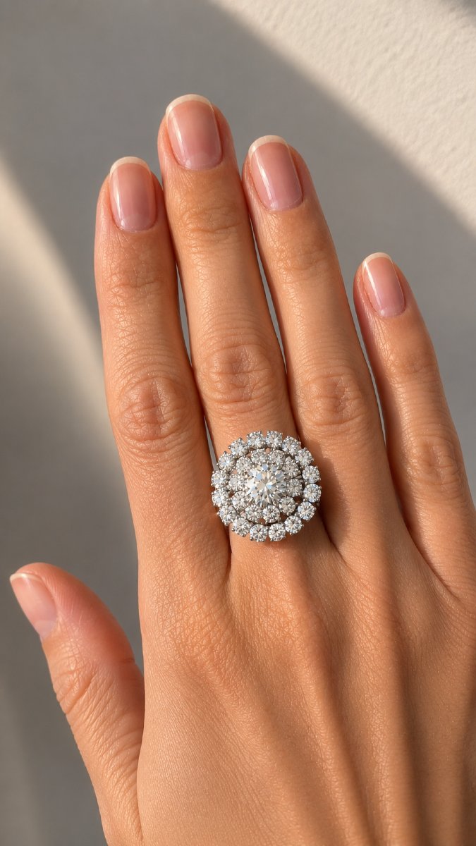 Importante bague marguerite - diamant centre 1,30ct (VS) - 3,02 ct brillants - monture platine