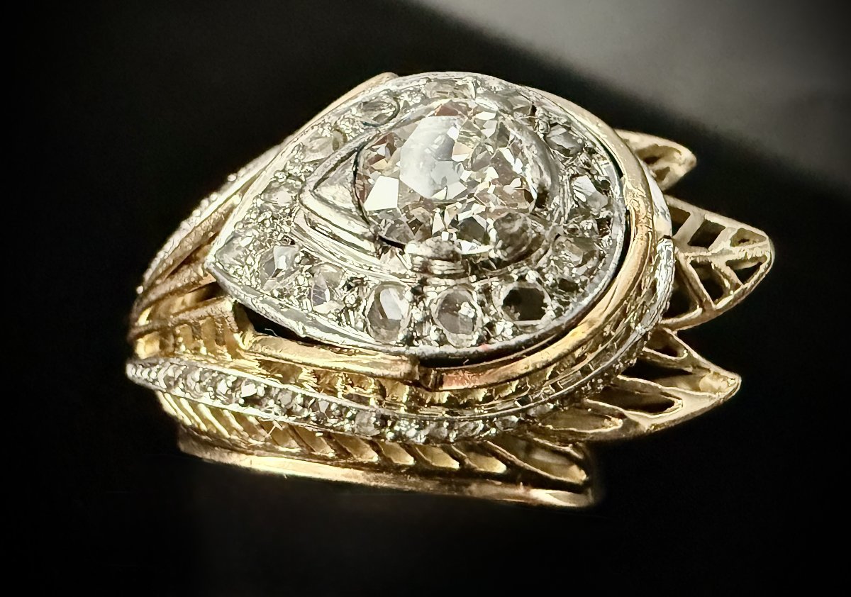 Stunning Vintage Ring Inspired By The 1950s, Crafted In 18k Yellow Gold And Platinum, Featuring A 0.70-carat Diamond And Roses
