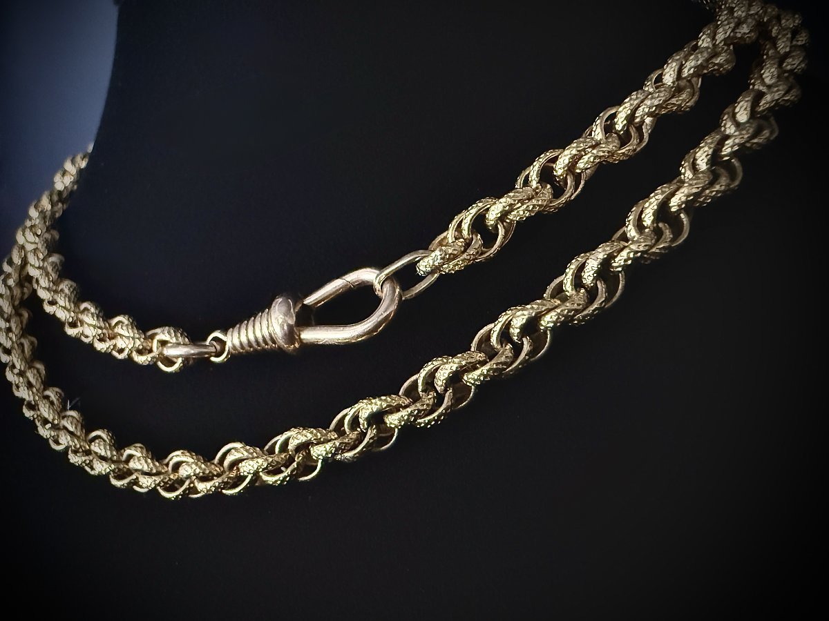 18k Yellow Gold Chain, Triple-diamond-set Jaseron Link - 69 Cm - 31.9 G-photo-3