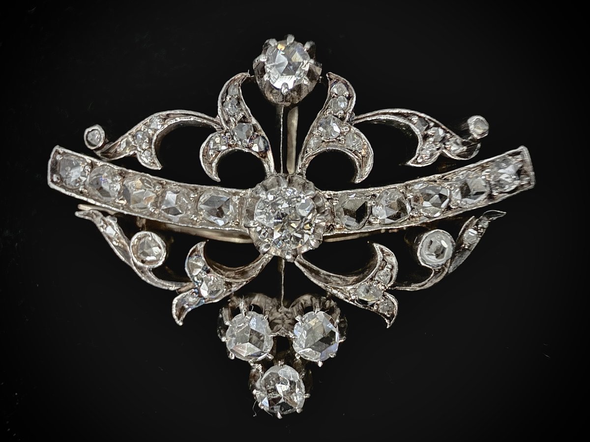 Broche et pendentif belle époque or jaune et platine sertie de diamants anciens-photo-2