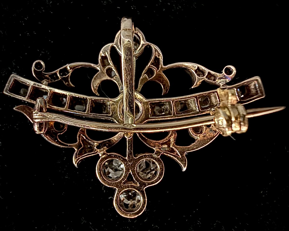 Broche et pendentif belle époque or jaune et platine sertie de diamants anciens-photo-3